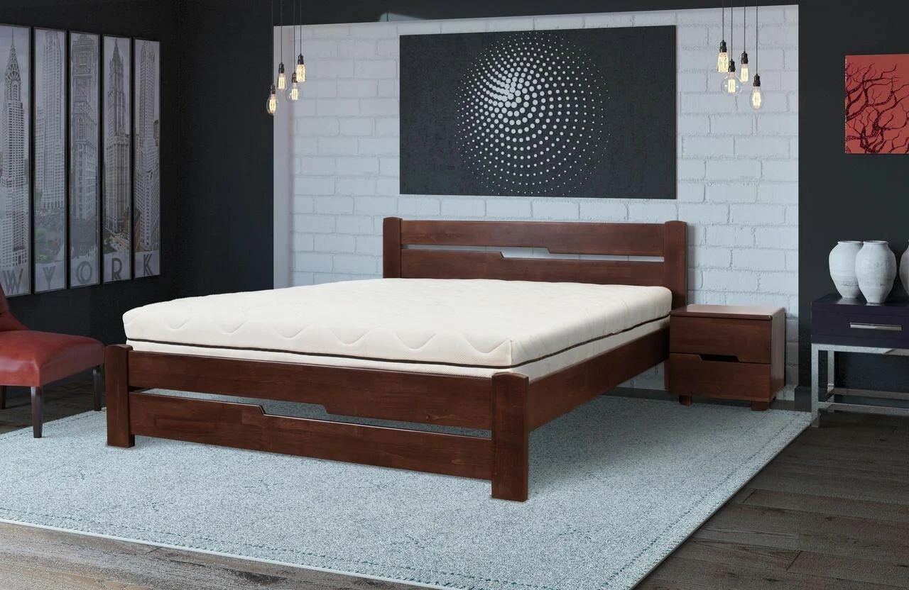 фото Двуспальная кровать Вега 180х200 / Венге 3 / из массива сосны / деревянная / комфортная