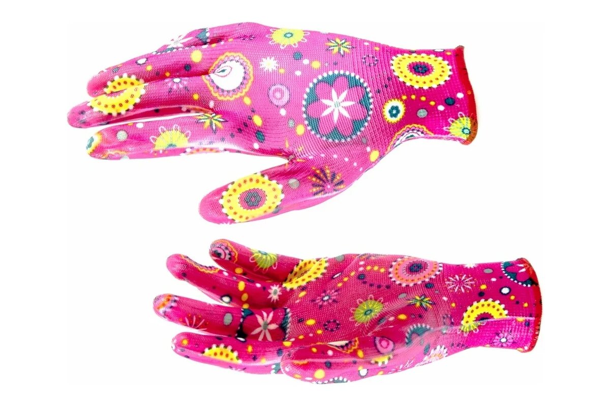 Садовые перчатки PALISAD из полиэстера с нитриловым обливом красные M 67746