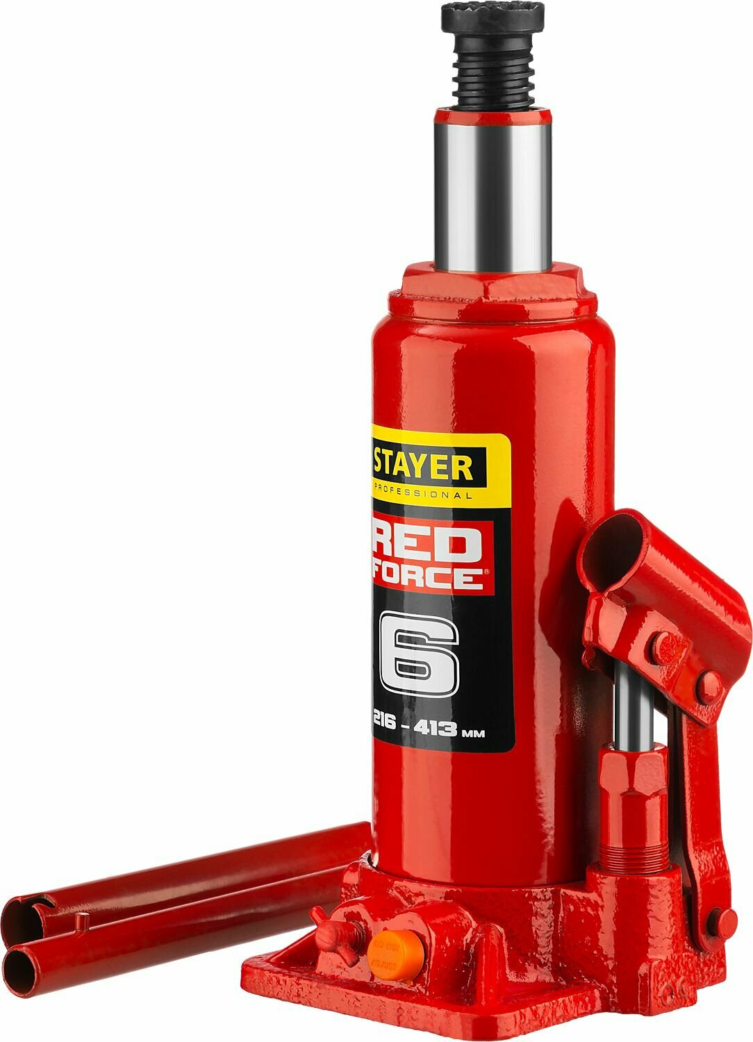 Домкрат гидравлический бутылочный STAYER RED FORCE 6 т, 216 - 413 мм, Professional (43160-6)