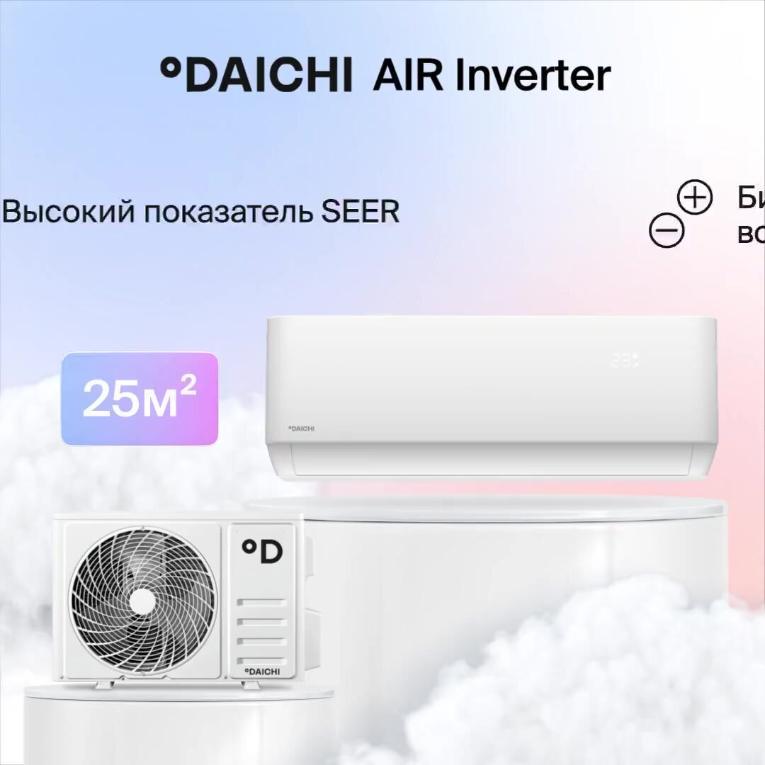 Инверторный кондиционер, настенный Daichi AIR Inverter AIR25AVQS1R-1/AIR25FVS1R-1, для помещений до 25 кв. м. — фото 1