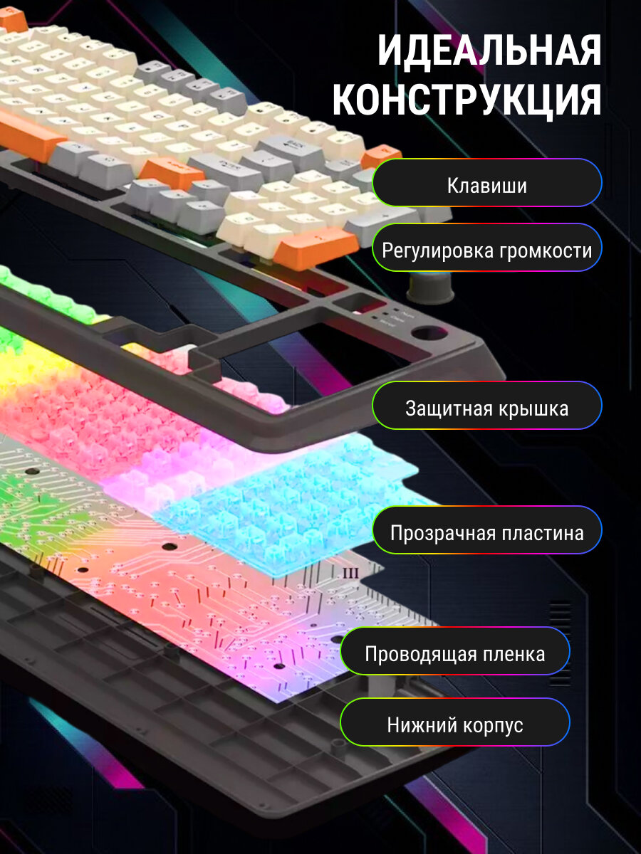 Механическая Клавиатура проводная с подсветкой /Клавиатура для игры, для работы,+ RGB подсветка, тесно-серый, для компьютера, эргономичная — фото 1