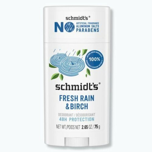 Schmidt's, Натуральный дезодорант без алюминия, 48 часов, Fresh Rain & Birch, свежесть дождя и береза, 75 г
