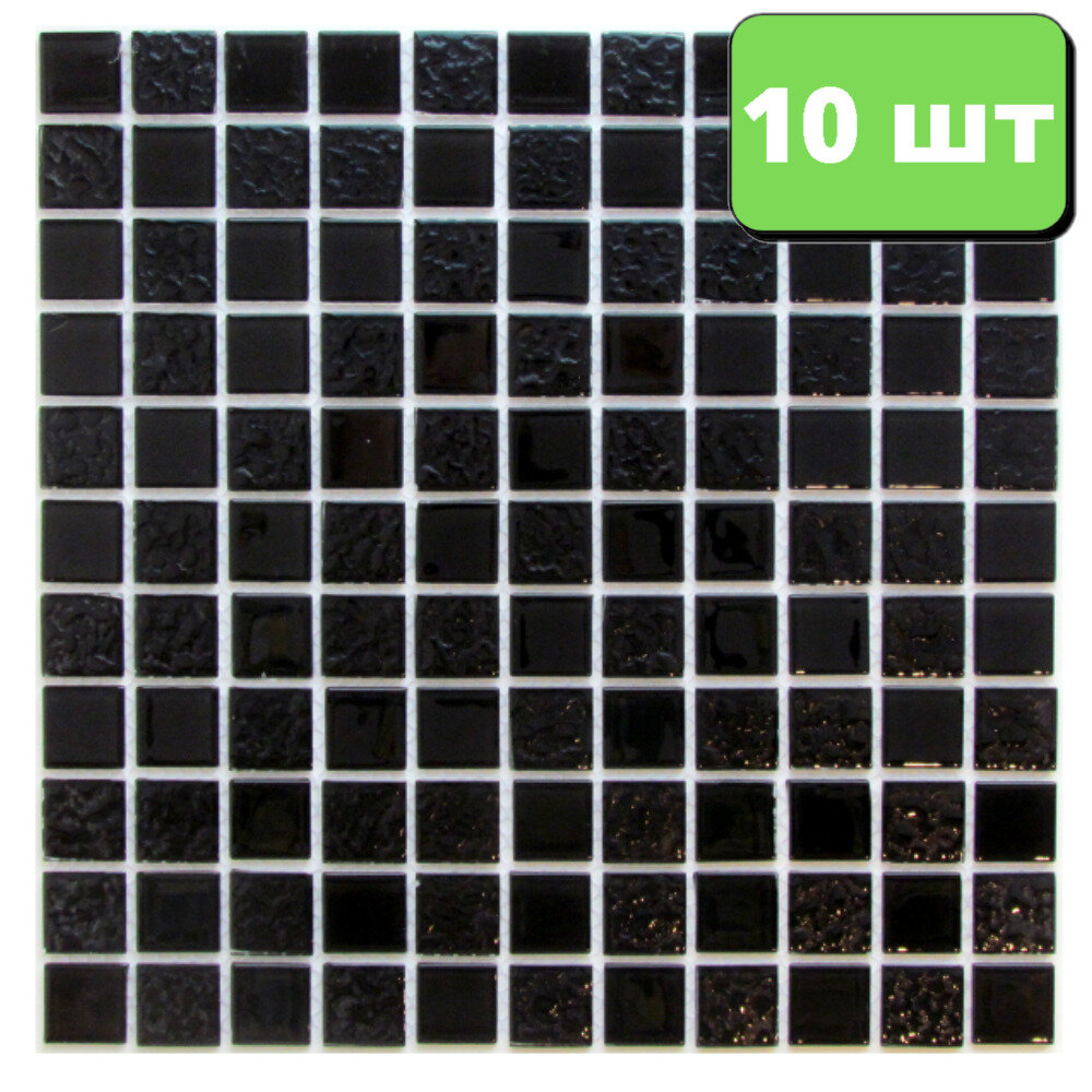 Плитка мозаика стеклянная 30х30х035 Black Rose черная 10шт