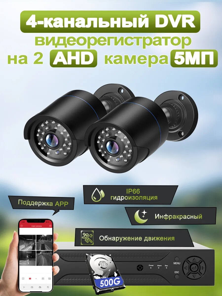 Система видеонаблюдения AHD 2 камеры 5MP c HDD 500 Гб