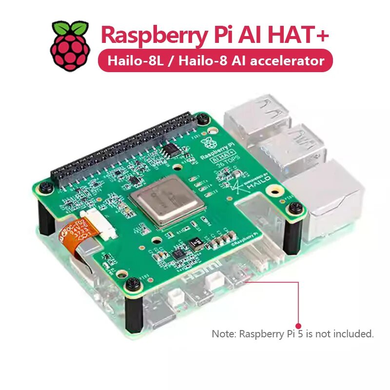 Официальный комплект искусственного интеллекта Raspberry Pi 5 AI HAT+ с модулем ускорителя Hailo8l/Hailo8, 13 топов/26 топов, AI HAT Plus 26Tops