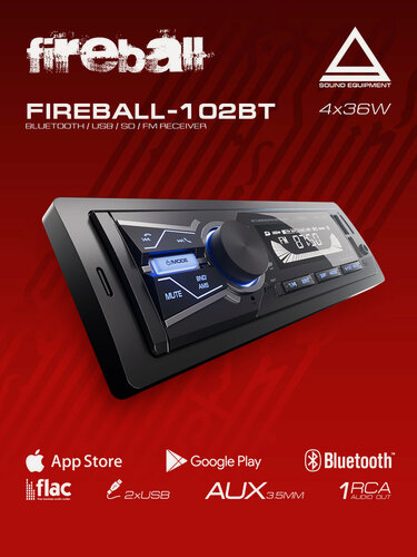 Изображение товара Автомагнитола AurA FIREBALL-102BT, 1DIN, 4 канала, Bluetooth, 36Вт синяя подсветка