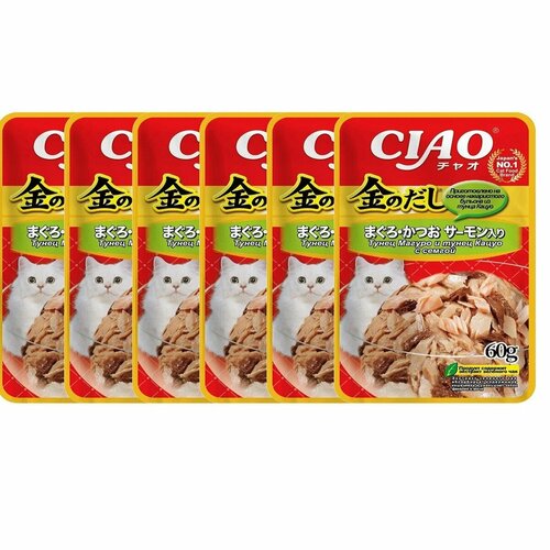 Inaba Ciao Kinnodashi Влажный корм для кошек Тунец Магуро и тунец Кацуо с семгой 60г*6шт