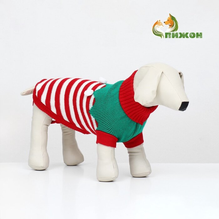 Свитер новогодний для животных «Ягодка», размер 3XL, ДС 46, ОШ 46, ОГ 38-64 см, красный, зелёный