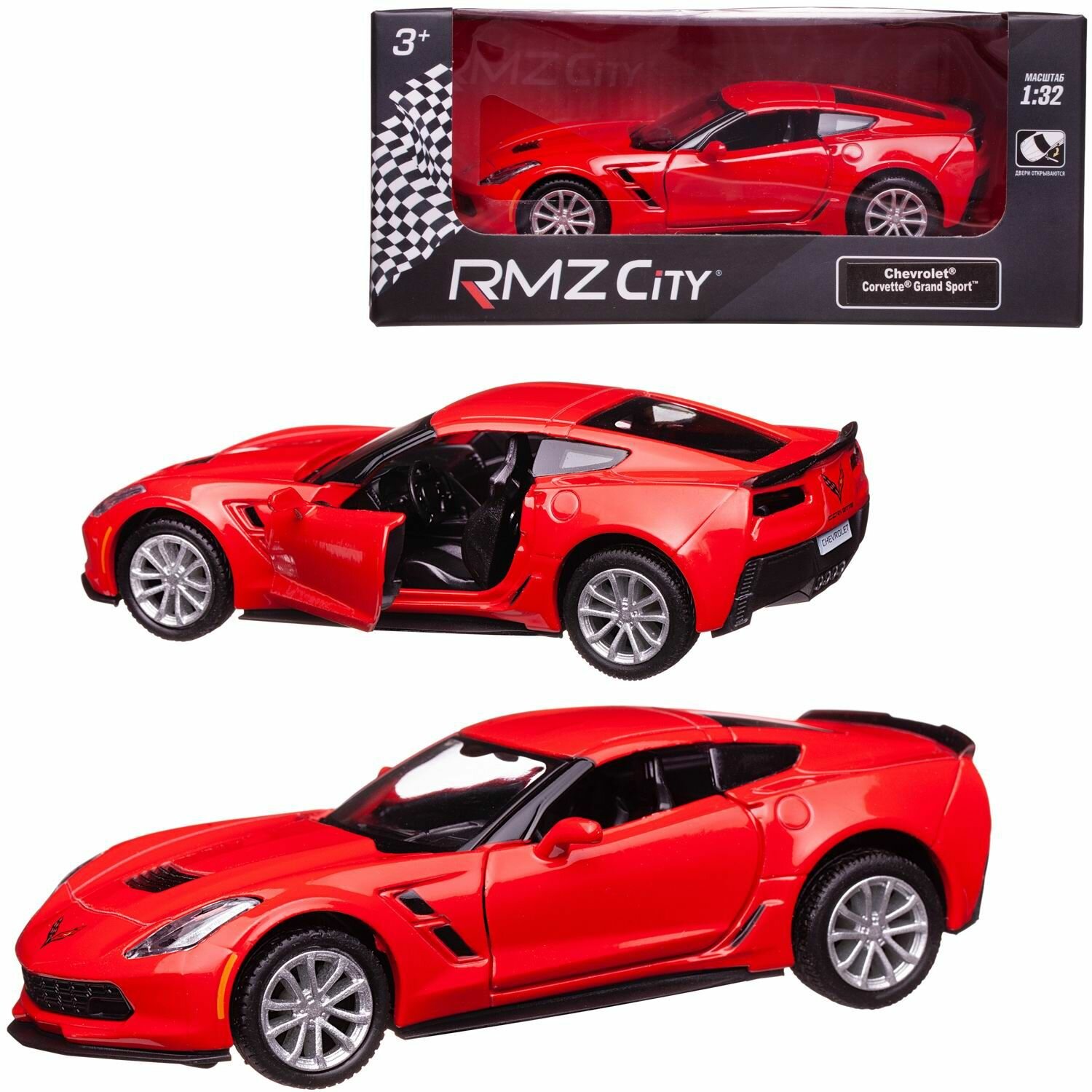 Машина металлическая RMZ City 1:32 Chevrolet Corvette Grand Sport, инерционная, красный цвет