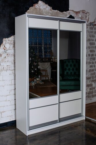 Изображение товара Шкаф- купе ЭльфОла "Эко" 152*60*240 см, белый шагрень, фасады вставка зеркало