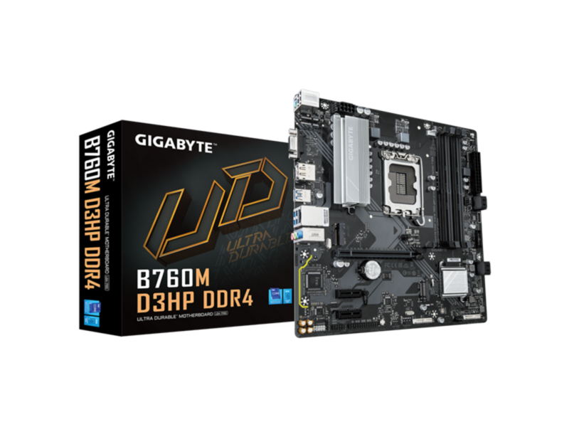 Материнская плата B760M D3HP DDR4, RTL Socket 1700, Intel®B760, 4xDDR4-3200, D-SUB+HDMI+DP, 1xPCI-Ex16, 2xPCI-Ex1, 4xSATA3(RAID 0/1/5/10), 2xM.2, 8Ch Audio, GLan, (2+4)xUSB2.0, (3+2)xUSB3.2, (0+1)xUSB3.2 Type-C™, 1xPS/2, ATX, RTL