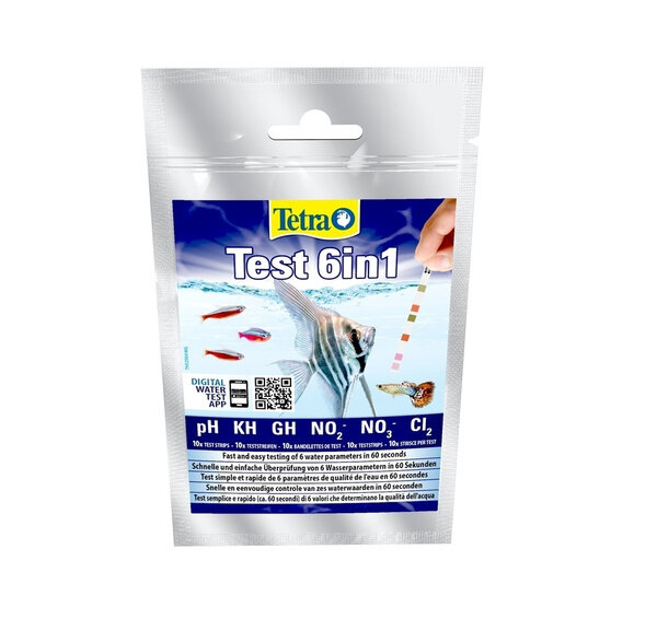 TetraTest 6 в 1 GH/KH/NO2/NO3/pH/Cl тестовые полоски для пресной воды 10 шт