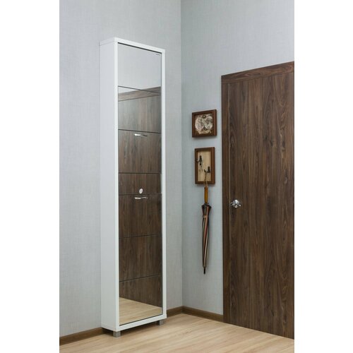 Шкаф обувной Люкс, Белый Шагрень 6 секции, ПЛЮС, фасад зеркало