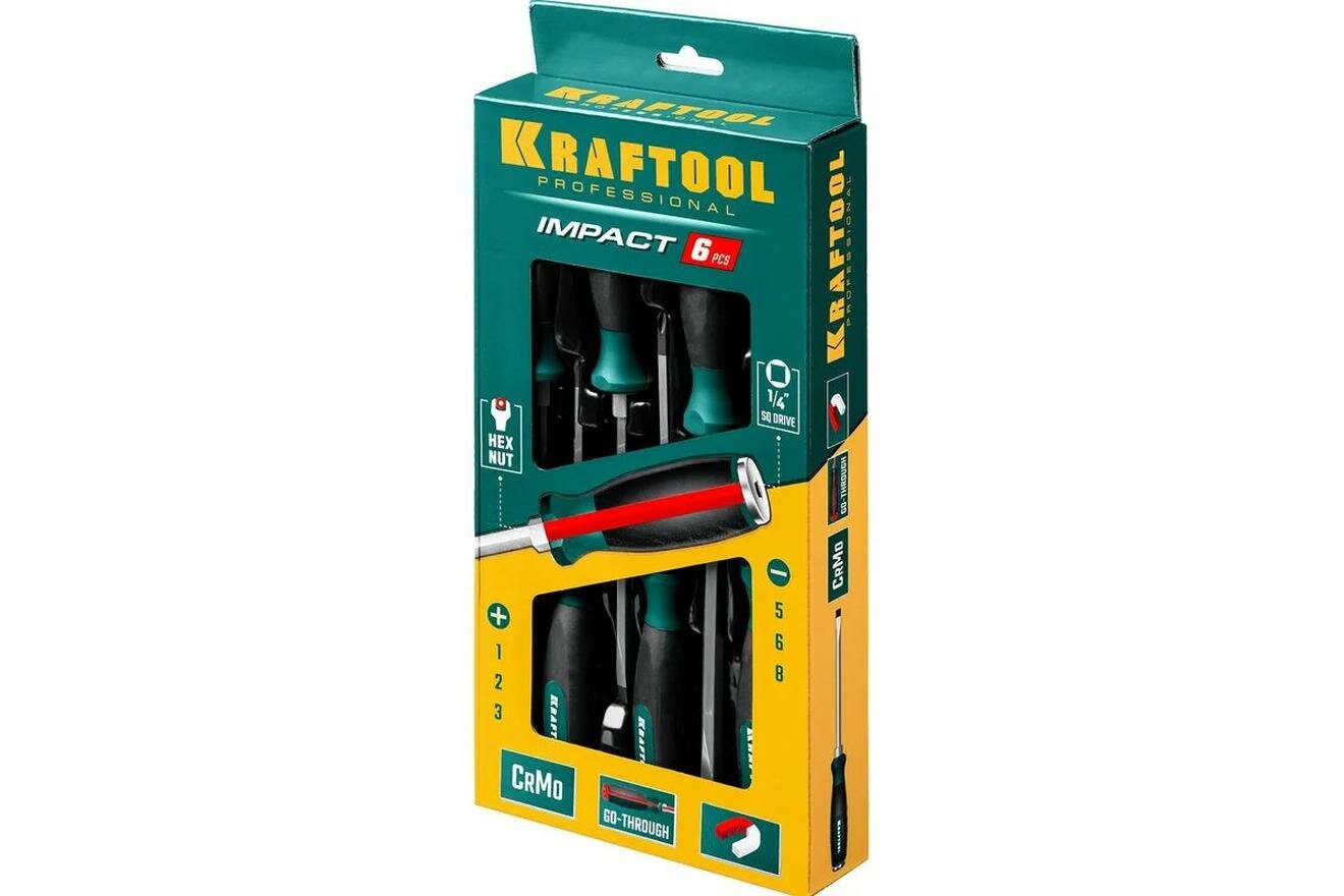 Набор ударных отверток KRAFTOOL Impact 25025, PH/SL, 6 предметов