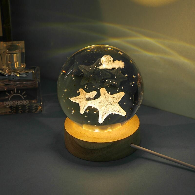 Светильник - ночник детский 3D "Морская звезда" стеклянный шар 8см