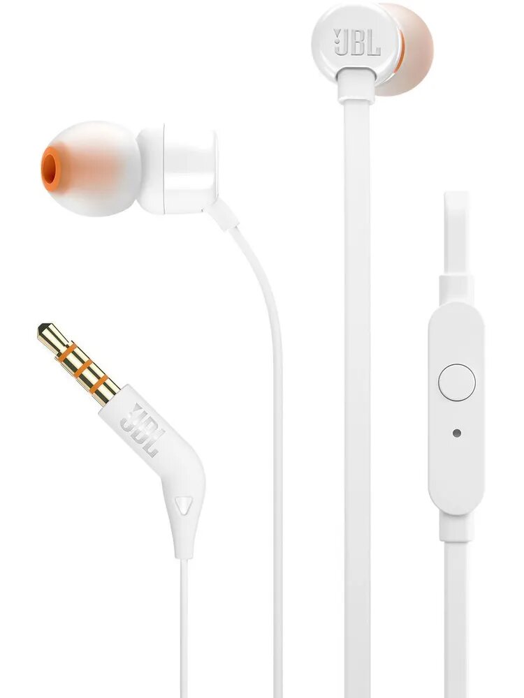 Проводные наушники JBL Tune 110, mini jack 3.5 mm, сменные амбушюры, белые — фото 1