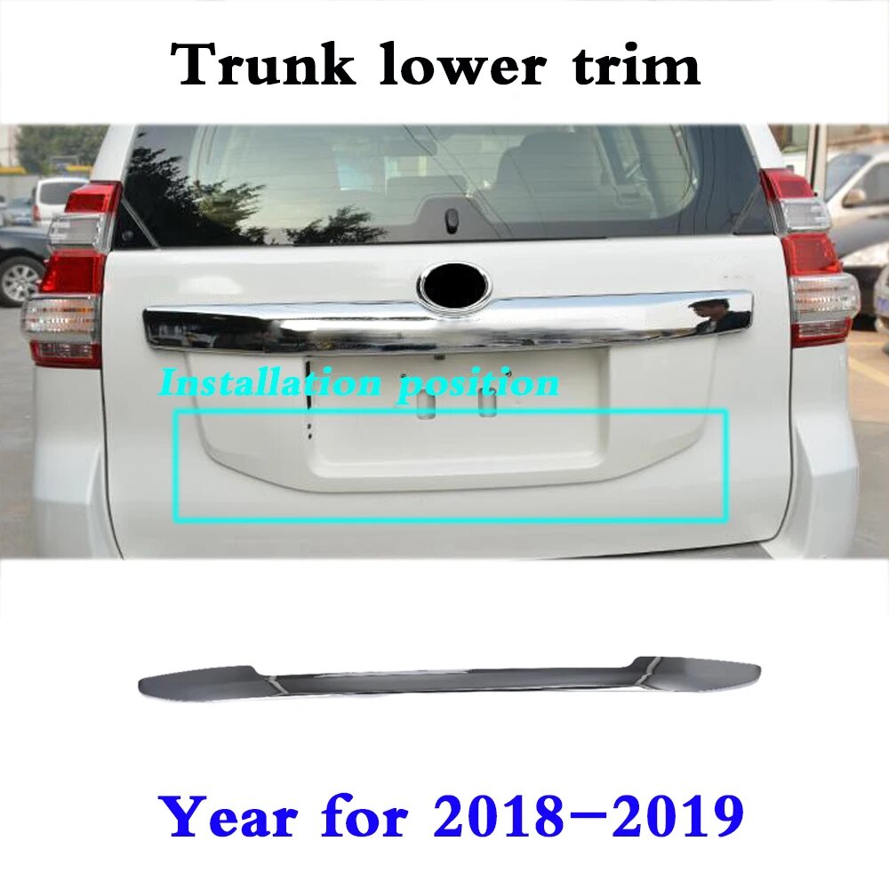 Для Toyota Prado FJ150 2014 2015 2016 2017 2018 2019 Автомобиль ABS Stick Задняя дверь Номер задняя дверь Бампер Рамка Пластина Накладка багажника, Year for 2018-2019
