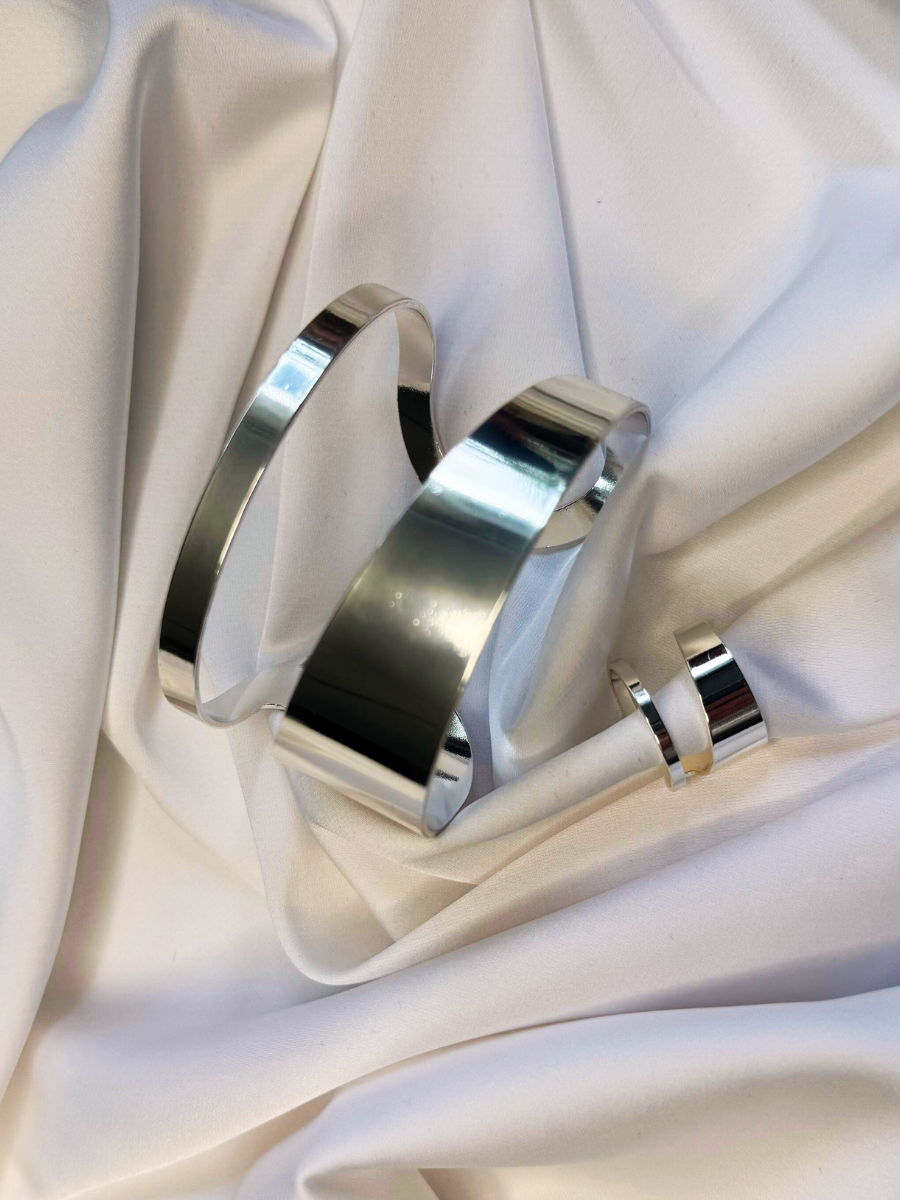 Комплект бижутерии MariArsi: кольцо, браслет, размер кольца: безразмерное, размер браслета 18 см, серебро — фото 1