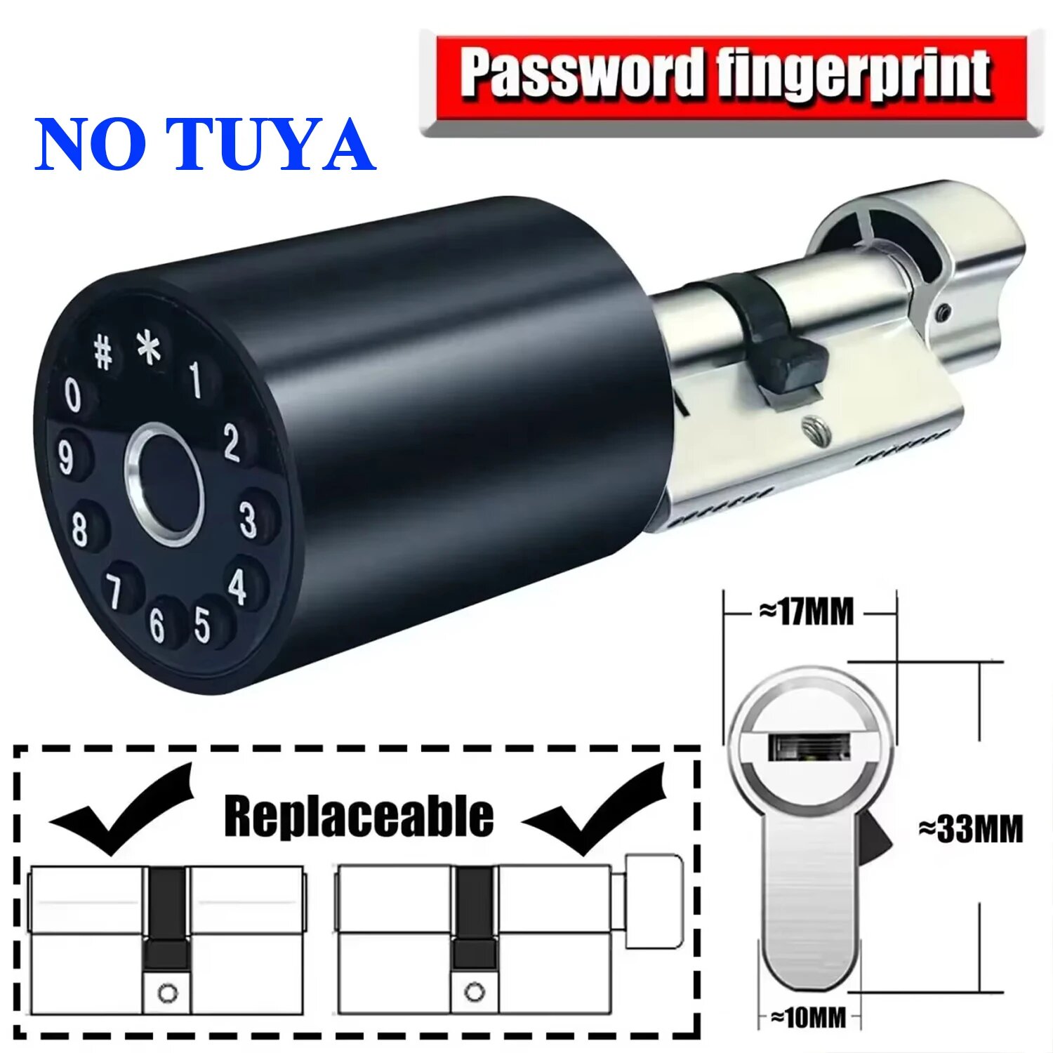 Европейский профильный корпус замка, совместимый электронный цилиндр Tuya, установка разблокировки, без ключа Tuya, умный замок с паролем по отпечатку пальца, Fingerprint (no Tuya