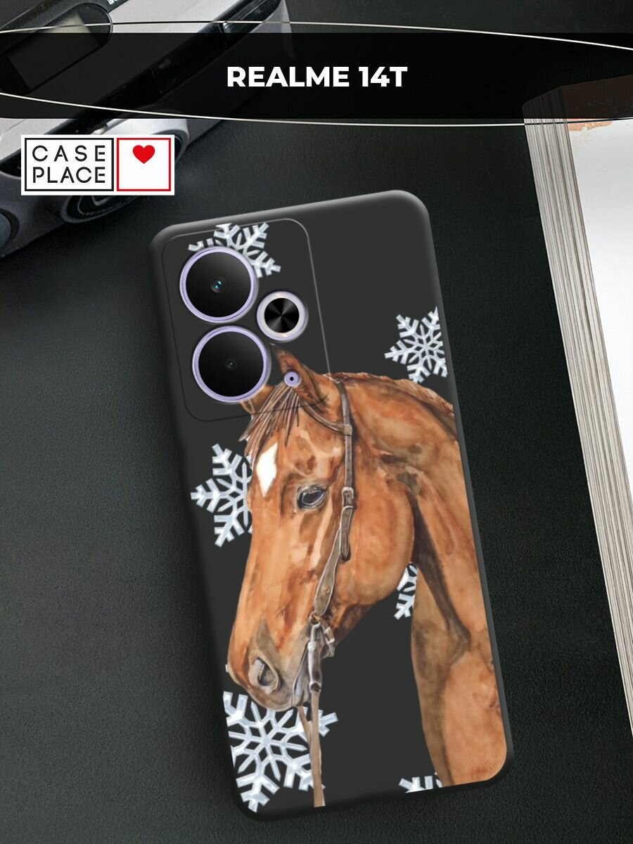 Чехол на Realme 14T / Реалми 14Т с принтом "Конь и снежинки 2"