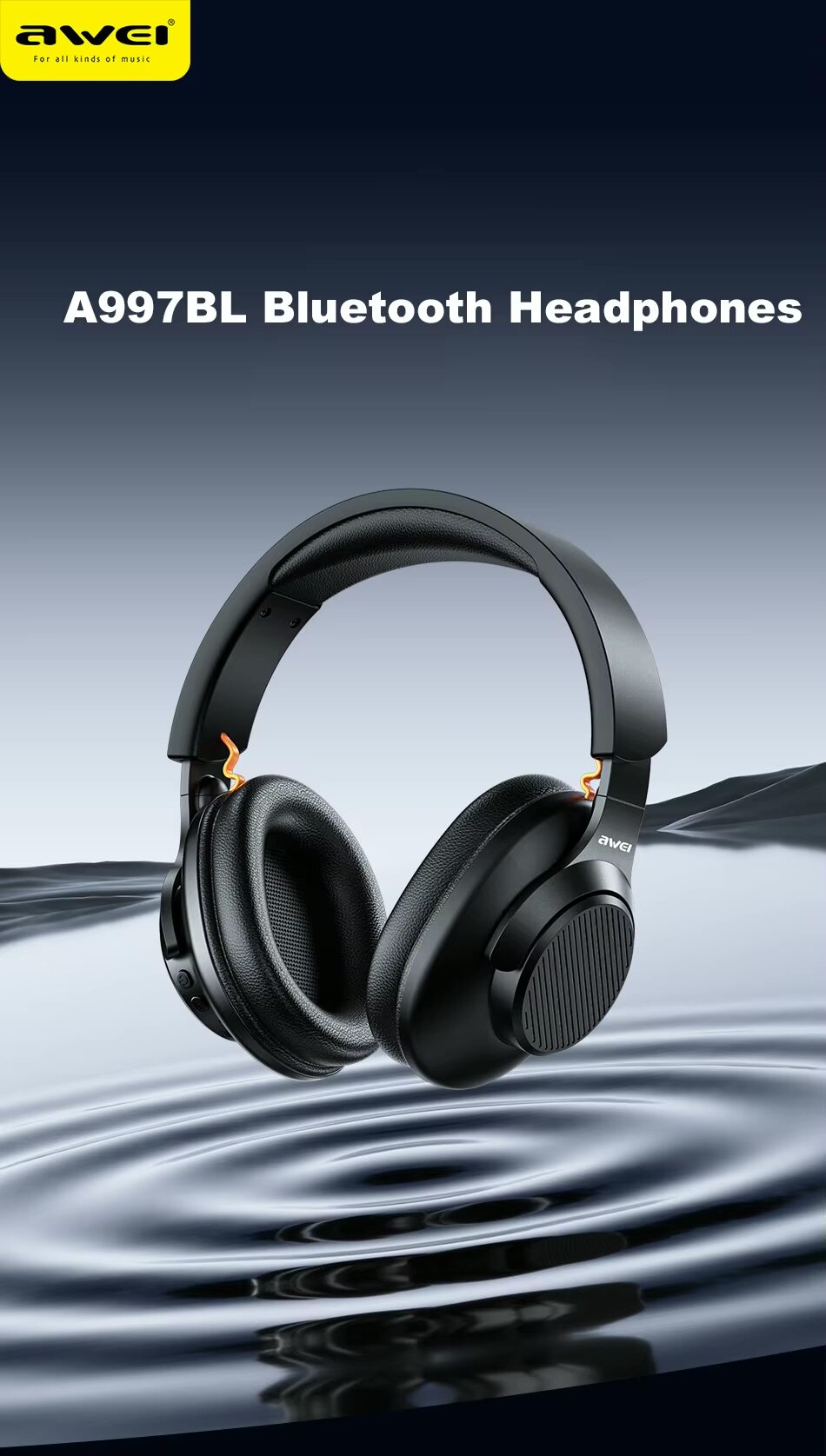 Беспроводные наушники Awei A997BL, Bluetooth 5.3, мощный бас, AUX, микрофон, Type-C