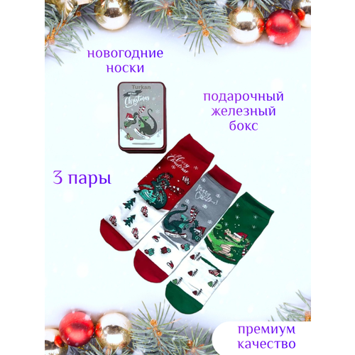 носки новогодние в подарочной коробке 4 пары зувей размер 36 41 Носки , 3 пары, 3 уп., размер 36/41, мультиколор
