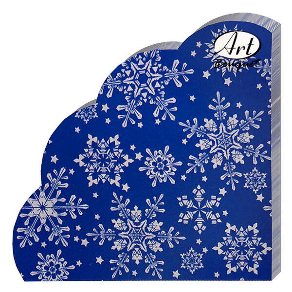Салфетки бумажные НГ 32см 3сл 12шт серебряные снежинки на синем Art Bouquet Rondo