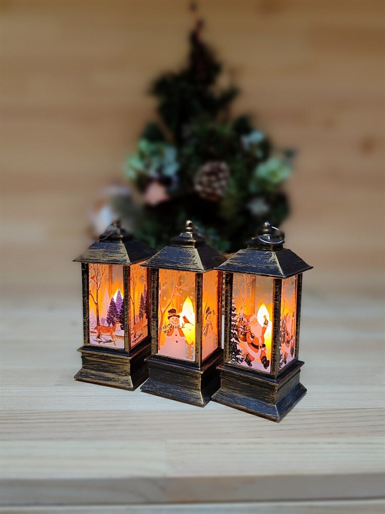 Новогодний фонарик со свечой, подсветкой | Игрушка-светильник на елку "Дед Мороз",13хх5 см