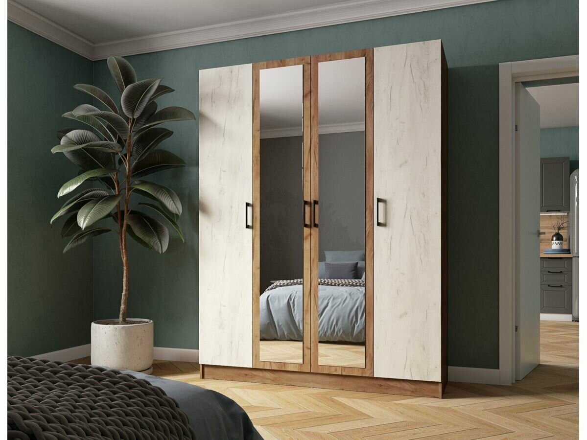 фото Шкаф Вегас 1,6 метра Дуб крафт табачный/дуб крафт белый