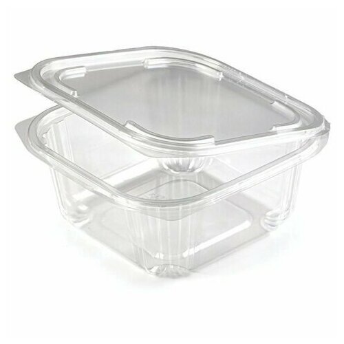 Одноразовый контейнер квадратный 750 мл С крышкой юп-рксп, комплект 300 шт, прозрачный ПЭТ, ЮУПМ6014