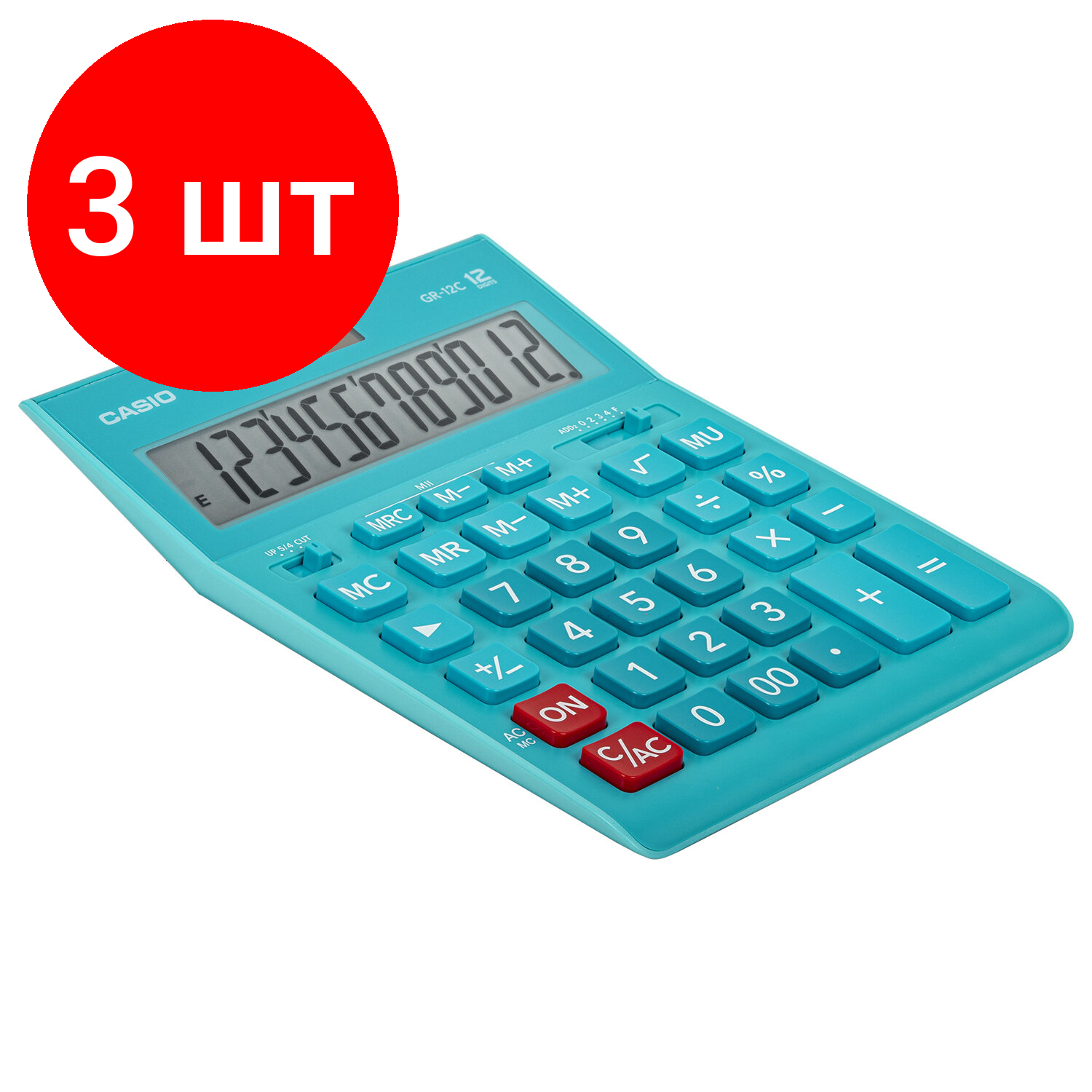 Комплект 5 шт Калькулятор настольный CASIO GR-12С-LB (210х155 мм) 12 разрядов двойное питание голубой GR-12C-LB-W-EP
