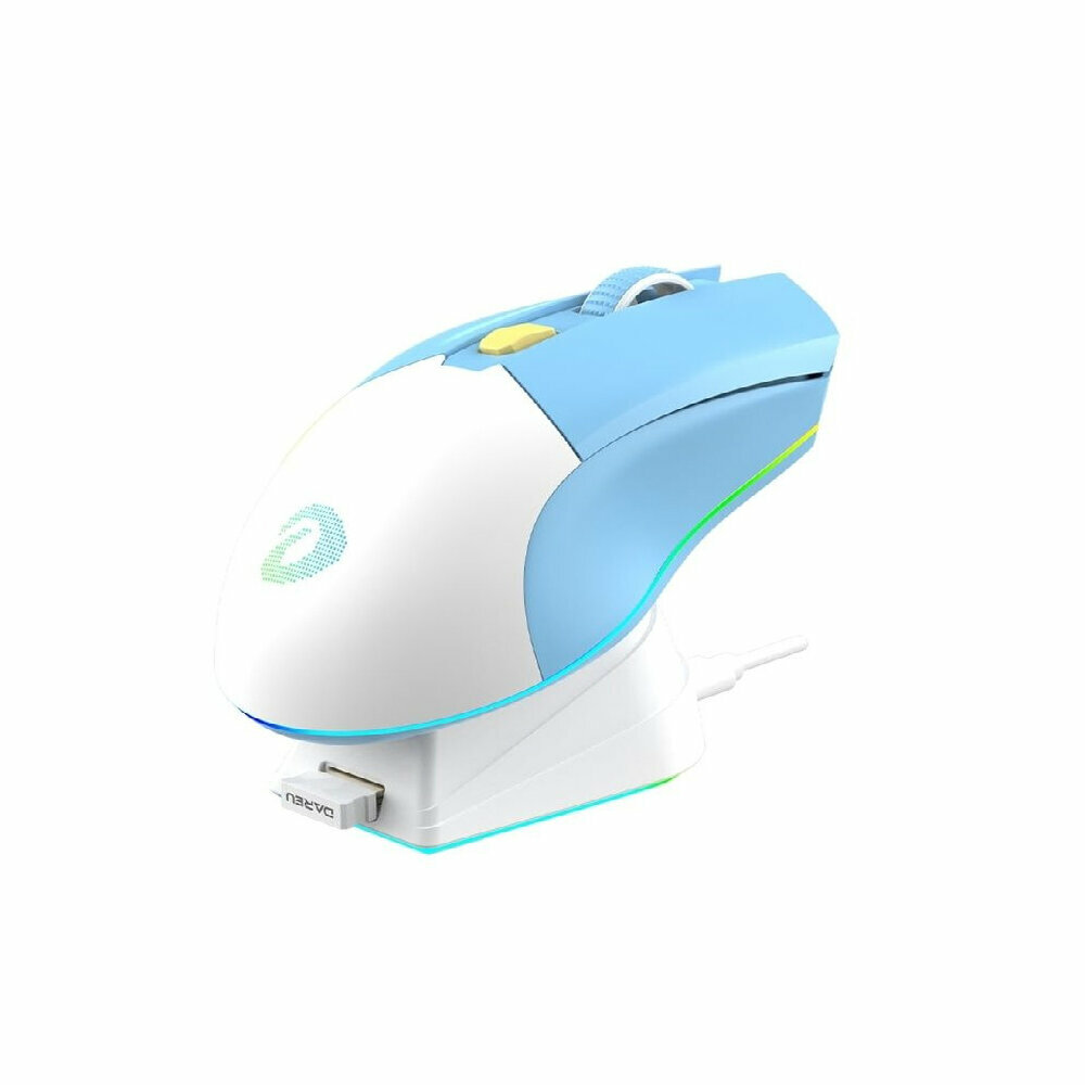 Мышь игровая беспроводная Dareu EM901X Blue-White (голубой-белый), DPI 400/800/1600/3200/6400/12000, подключение: проводное+2.4GHz, подсветка RGB, с зарядной станцией, встроенный аккумулятор 930mAh, р - фото №2