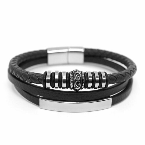 фото Жесткий браслет handinsilver ( посеребриручку ) браслет мужской кожаный 3436, размер 20 см, черный
