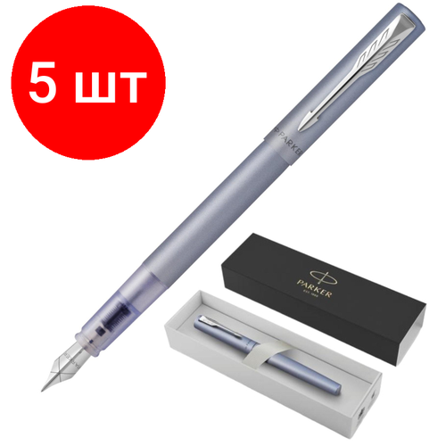 parker vector xl черный цвет чернил 1 шт Комплект 5 штук, Ручка перьевая Parker Vector XL 2159750, корп. серебр, тонкая, в подар. уп