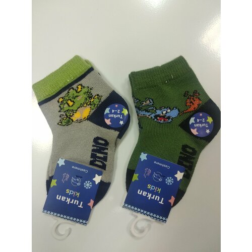 Носки Turkan для мальчиков, 2 пары, размер 2-4, зеленый, серый