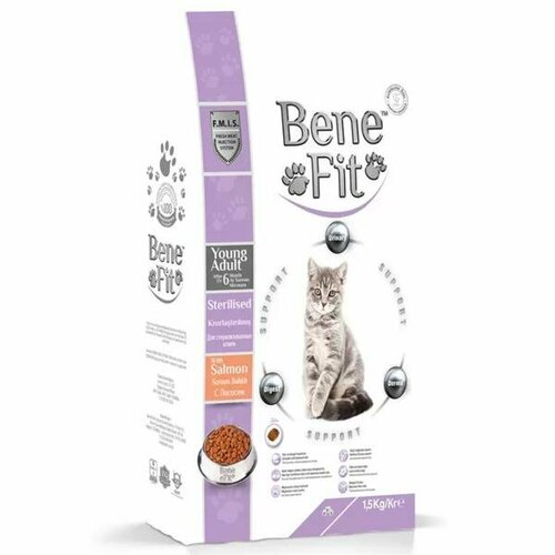 Benefit Young Adult Sterilised with Salmon Корм сухой для кошек с лососем 1,5кг pawpaw sterilised cat food with salmon полнорационный сухой корм для стерилизованных кошек с лососем