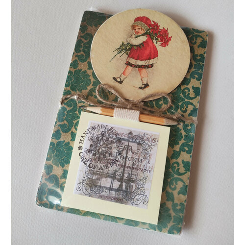 Магнит на холодильник деревянный ручная работа с блоком для записей Новогодний арт.004247