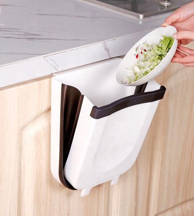 фото Ведро (корзина) подвесное на дверцу шкафа, раздвижное 25х21 см. Белое