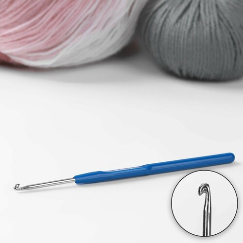 Крючок для вязания 1шт сталь пластик ручка 13,5см d3,5мм синий АУ 744674