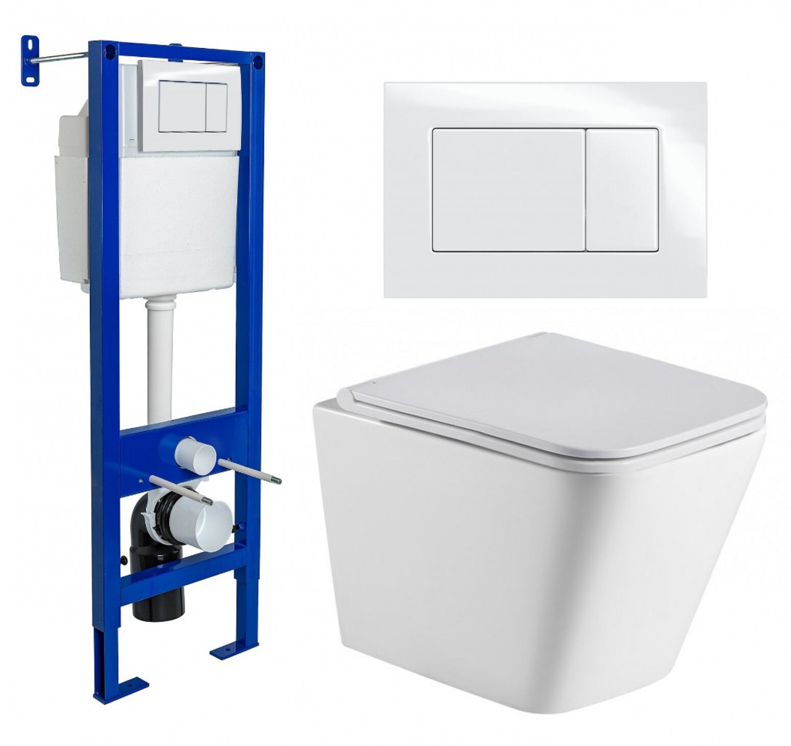 Комплект 3 в 1 инсталляция Berges Wasserhaus Atom 410 + Подвесной унитаз WeltWasser Gelbach 043 GL-WT + кнопка белая