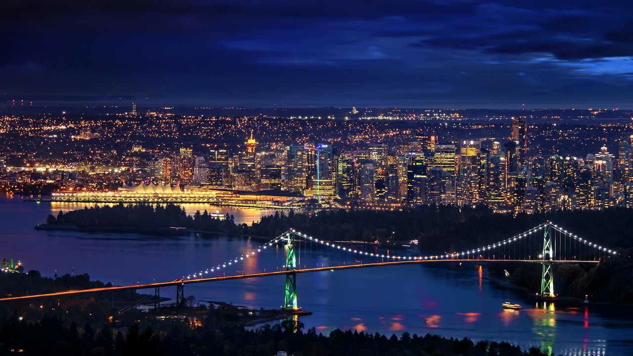 Картина на холсте 60x110 Альянс Лес "Downtown Vancouver мост река" на подрамнике / интерьер/ декор