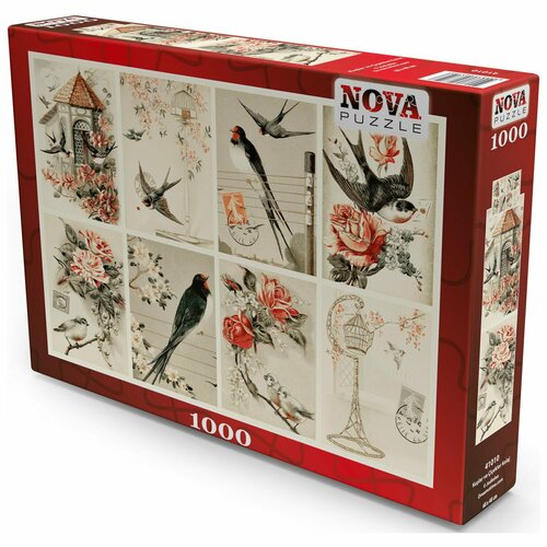 пазл nova 1000 деталей букет цветов Пазл Nova 1000 деталей: Коллаж птиц и цветов