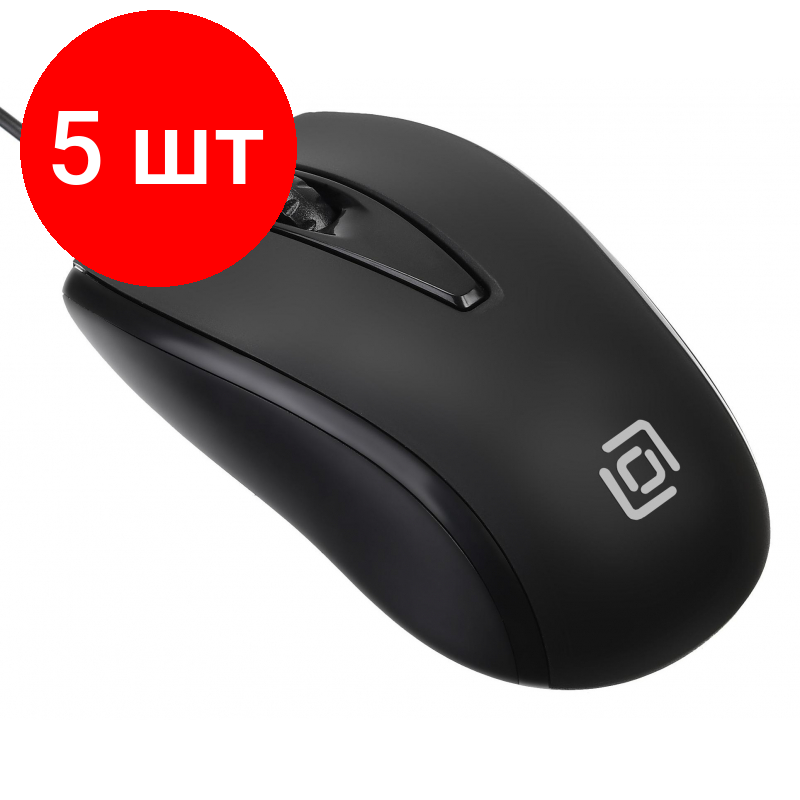 Комплект 5 штук, Мышь компьютерная Oklick 325M черный оптическая (1000dpi) USB (2but)