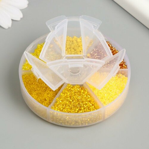 Бисер стекло 80 3 мм в шкатулке Жёлтый 6 цветов х 10 гр 8х8х2 см 636₽