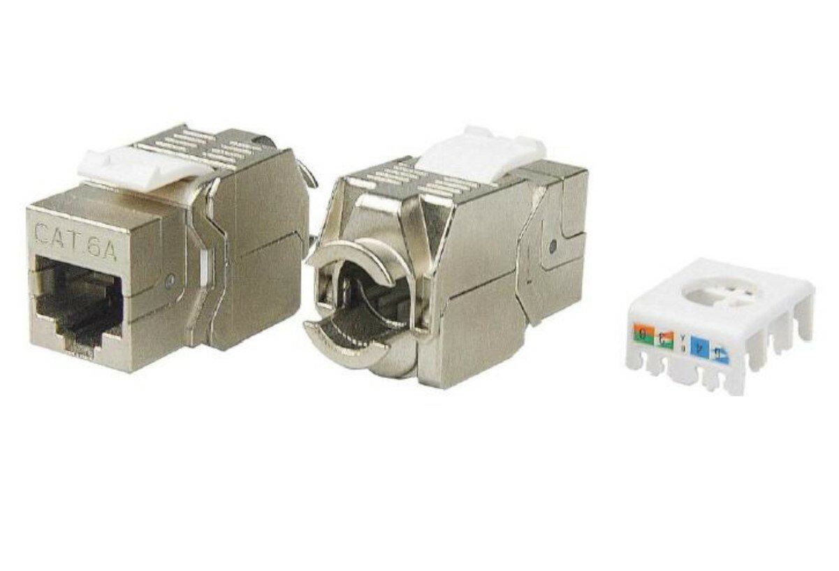 Hyperline вставка Keystone Jack RJ-45(8P8C) категория 6a (10G), экранированная, тип 180 градусов, Toolless, белая