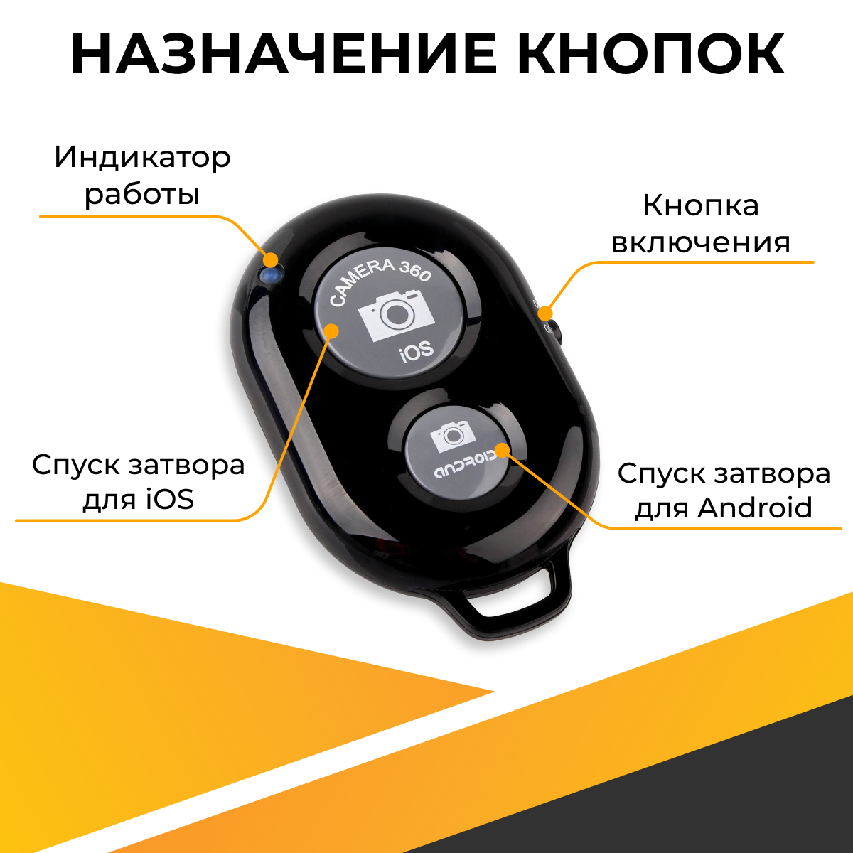 Универсальный пульт Bluetooth для селфи / Беспроводная кнопка для управления камерой телефона / Пульт-брелок для дистанционной съемки / Черный