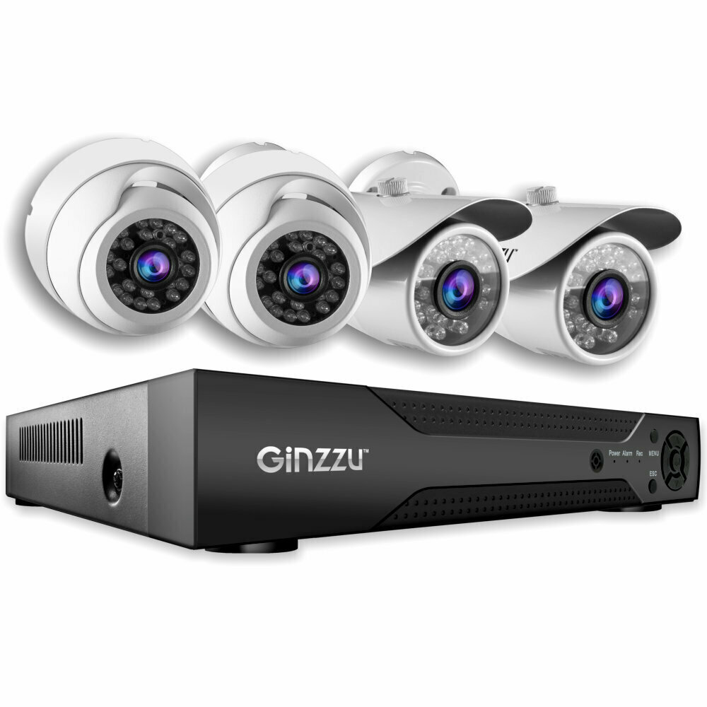 Готовый комплект видеонаблюдения Ginzzu HK-447N, 4ch, 5MP, HDMI,2ул+2куп кам 5.0Mp, IR20м