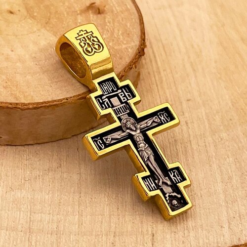 Крестик Русские Мастерские, серебро, 925 проба, чернение, золочение, оксидирование