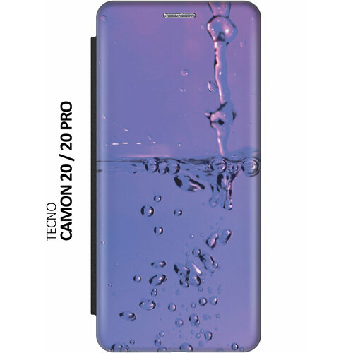 фото Чехол-книжка на tecno camon 20, 20 pro, техно камон 20, 20 про c принтом "капли на сиреневом" черный slvgo