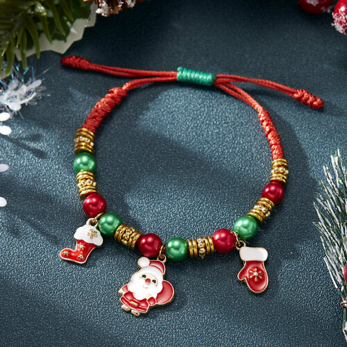 Плетеный браслет, 1 шт., размер 18 см, размер one size, красный, белый, зеленый